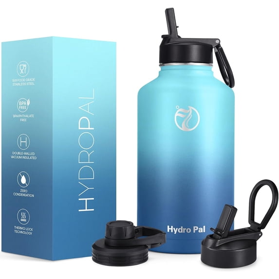 GEDUX 64oz Vacuum Insulated Stainless Steel Water Bottle with 2 Leak Proof Lids(Spout Lid and Straw Lid) Keeps 12H Hot 24H Cold, Wide Mouth Powder-Coated Water Bottle for Sports and Travel