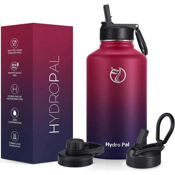 GEDUX 64oz Vacuum Insulated Stainless Steel Water Bottle with 2 Leak Proof Lids(Spout Lid and Straw Lid) Keeps 12H Hot 24H Cold, Wide Mouth Powder-Coated Water Bottle for Sports and Travel