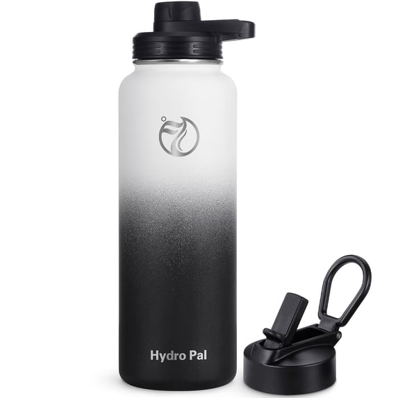 GEDUX Vacuum Insulated Water Bottle 40oz Stainless Steel, BPA Free, Leakproof, 12H Hot 24H Cold, with 2 Lids for Camping, White Black Gradient