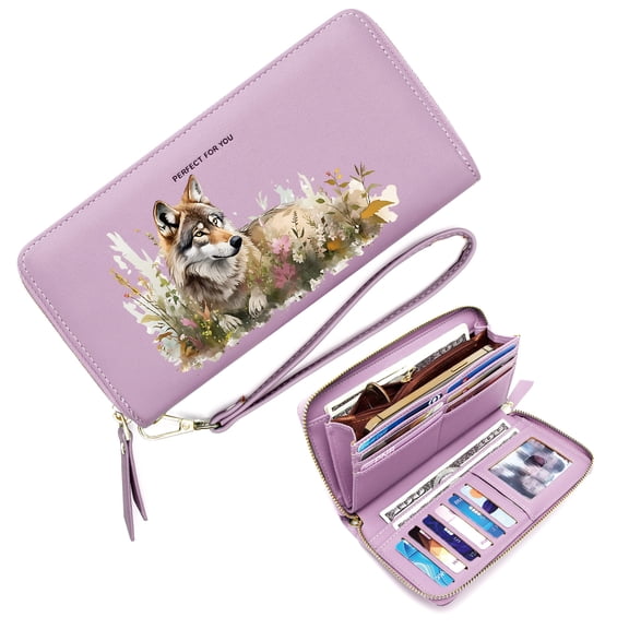 GEEAD Card Holder Wallet for Women Credit Card Holder for Women wildflowers black background wolf Portable Change Foreskin Clip Suitable for Everyday Use