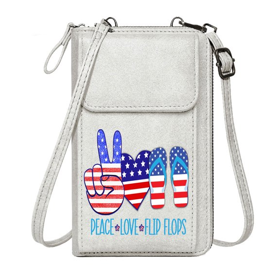 GEEAD Cell Phone Purse with Zipper Women ID Credit Card Case American flag Red white blue Patriotic Suitable for Daily Gifting Christmas Holiday Present
