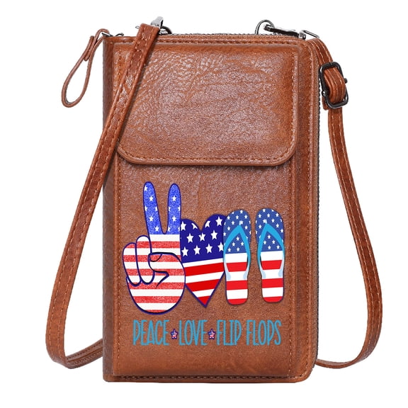 GEEAD Cell Phone Purse with Zipper Women ID Credit Card Case American flag Red white blue Patriotic Suitable for Daily Gifting Christmas Holiday Present