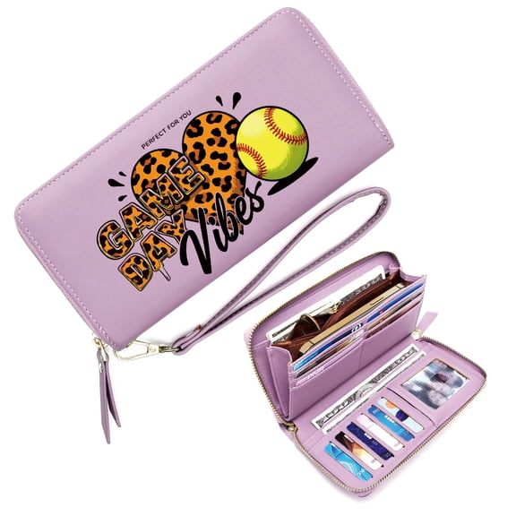 GEEAD Fashion Women ID Credit Card Holder Removable Wrist Strap for Women Leopard Print GAME DAY Softball Snap Button Wallet Soft Texture