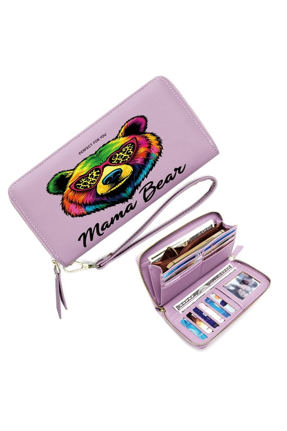 Large Capacity Handbag for Women Credit Card Holder for Women Playful Artistic Style Rainbow-Colored Bear Heart-Shaped Sunglasses Zipper Coin Pocket Soft Texture