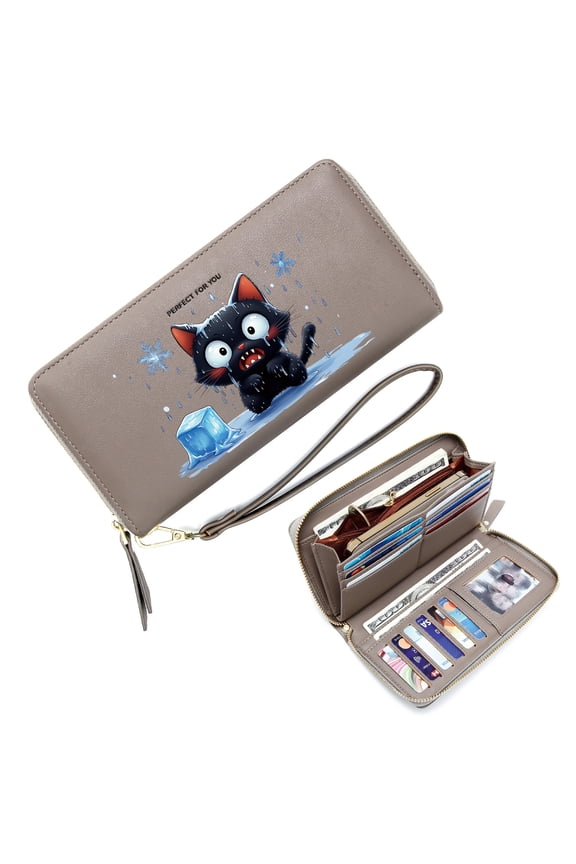 Large Capacity Handbag for Women Lightweight Women's Clutch Wallet Snowy Cold Atmosphere Melting Ice Cubes Surprised Black Cat Soft Texture Ideal GiftSoft Texture
