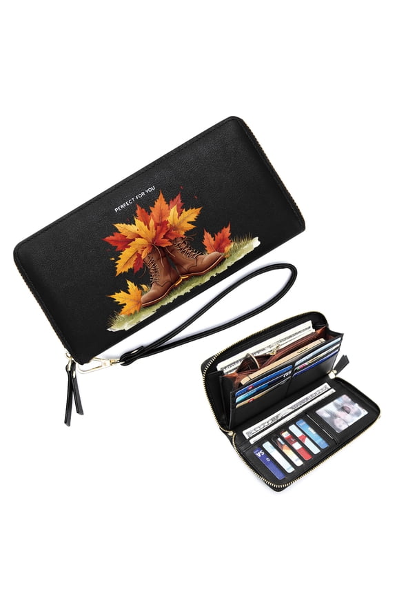 Large Capacity Handbag for Women Secure Wallet for Women Autumn Leaves Seasonal Contrast Leather Boots Romantic Gift for Wife & Girlfriend Durable Polyester Lining