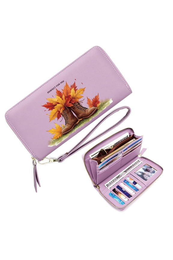 Large Capacity Handbag for Women Secure Wallet for Women Autumn Leaves Seasonal Contrast Leather Boots Romantic Gift for Wife & Girlfriend Durable Polyester Lining