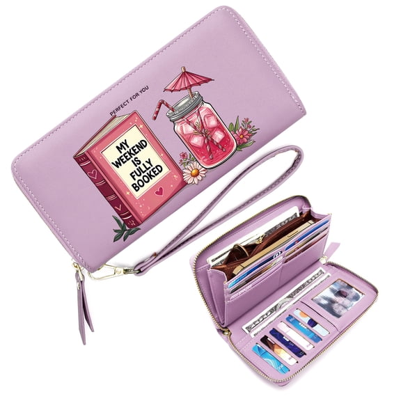GEEAD Large Capacity Wallet for Women Long Wallet for Women Floral Arrangement Pink Cocktail Weekend Fully Booked Eyecatching Accessory Suitable for Daily Use & Gifting