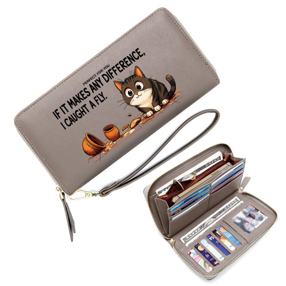 GEEAD Large Capacity Wallet for Women Ultral-thin Long Wallet for Women Overturned pot Scattered coins Cartoon cat Perfect for Parties, Work & Casual Use, Eyecatching Accessory