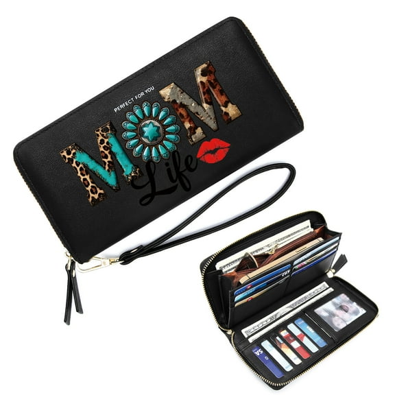 GEEAD Lightweight Women's Clutch Wallet Personalized RFID Wallet for Women Turquoise Gemstone Artistic Design Leopard Print Suitable for Everyday Use Zipper Coin Pocket
