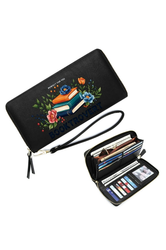 Long Wallet for Women Ultral-thin Long Wallet for Women Books BOOKTROVERT Floral Zipper Coin Pocket Elegant Gift for Mother's Day, Bridesmaid, Christmas