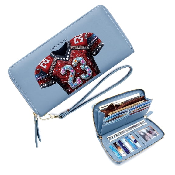 GEEAD Long Zippered Purse Wallet for Women Personalized American football jersey eye-catching design rhinestone-embellished numbers Elegant Accessory Perfect for Parties, Work & Casual Use,