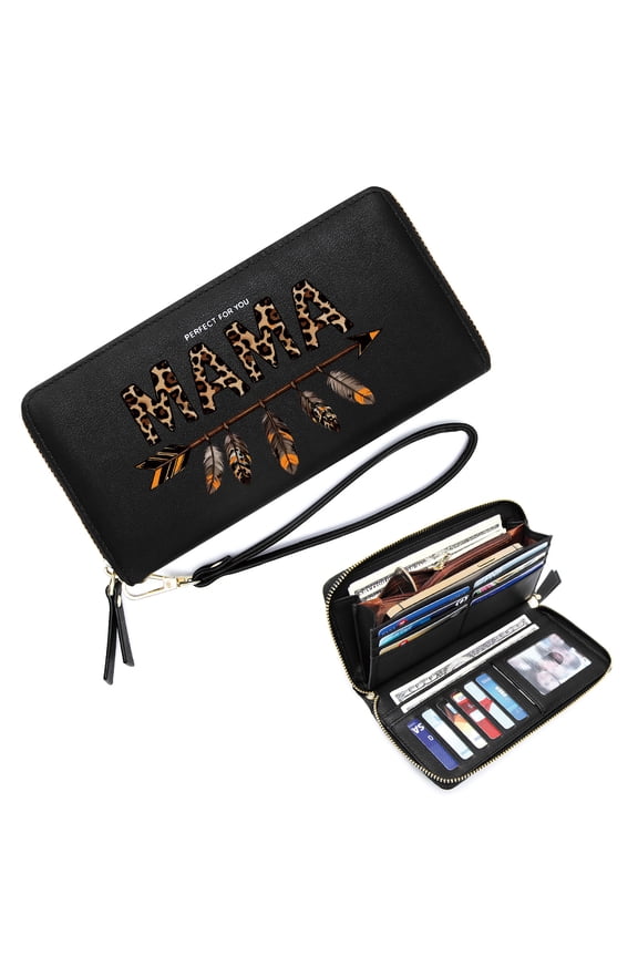 Long Zippered Purse Wallet for Women Personalized RFID Wallet for Women Leopard Print Feathered Arrow Tribal Aesthetic Durable & Stylish Accessory Includes Wrist Strap
