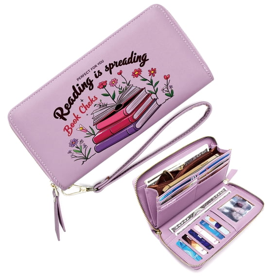 GEEAD Long Zippered Purse Wallet for Women Wallet with RFID Blocking for Women flowers and plants stack of books cheerful atmosphere Durable & Stylish Accessory Suitable for Women and Men
