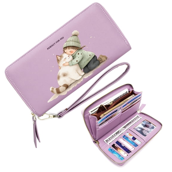 GEEAD Long Zippered Purse Wallet for Women Wallet with Wrist Strap for Women Affection Winter Companionship Travel Accessory Suitable for Daily Use & Gifting