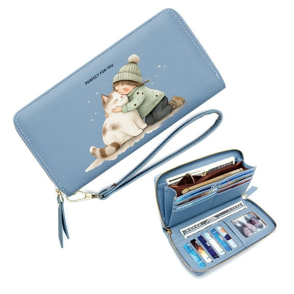 GEEAD Long Zippered Purse Wallet for Women Wallet with Wrist Strap for Women Affection Winter Companionship Travel Accessory Suitable for Daily Use & Gifting