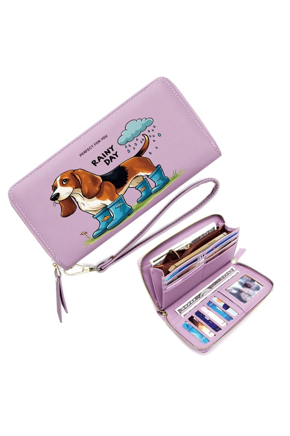 Long Zippered Purse Wallet for Women Zipper Pocket Wallet for Women Rain Boots Basset Hound Rain Cloud Soft Texture Suitable for Women and Men