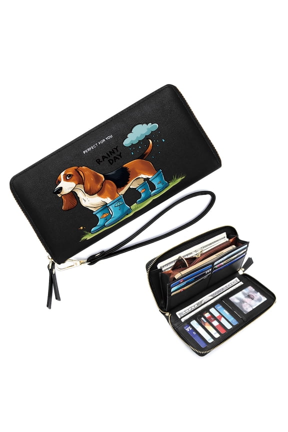 Long Zippered Purse Wallet for Women Zipper Pocket Wallet for Women Rain Boots Basset Hound Rain Cloud Soft Texture Suitable for Women and Men