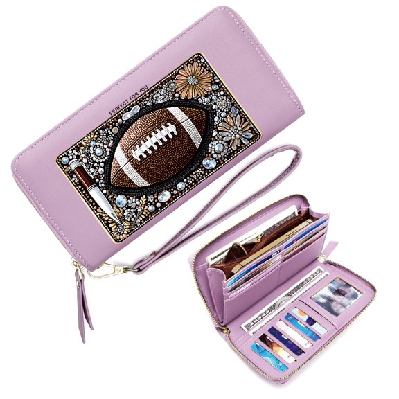 GEEAD Multiple Card Slots Wallet for Women Zipper Card Bag with ID Window Floral Motifs American Football Mosaic Artistry Ideal GiftSoft Texture Suitable for Everyday Use