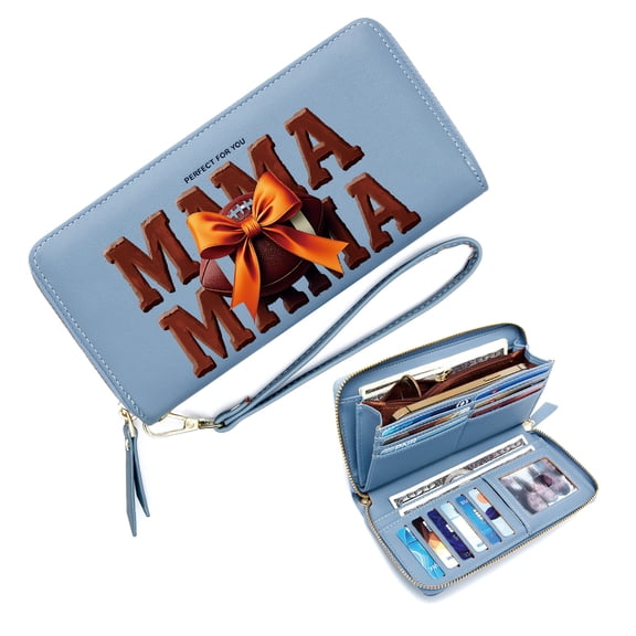 GEEAD Personalized RFID Wallet for Women Cute Wallet MAMA MAMA American football Orange bow Includes Wrist Strap Suitable for Women and Men