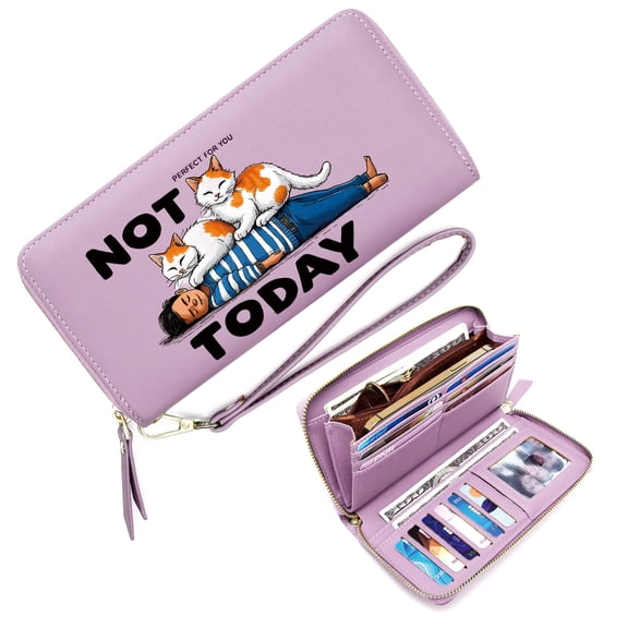 GEEAD Personalized Wallet for Women Wallet for Women Sleeping person Two content cats Black background contrast Travel Accessory Card Holder Zipper Coin Pocket