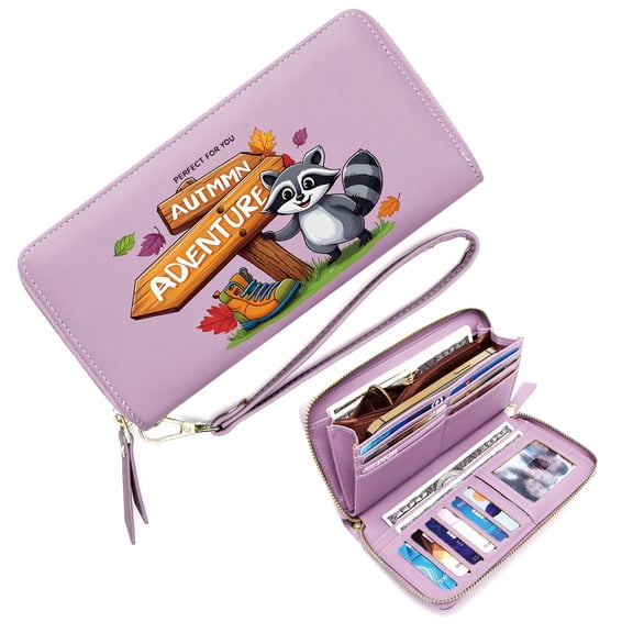 GEEAD RFID Blocking Wallet for Women Credit Card Holder for Women Cartoon Raccoon Adventure Sign Autumn Leaves Season And Graduation Gifts Valentine's Day, Mother's Day, Birthday Gifts