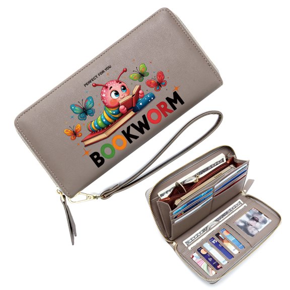 GEEAD RFID Blocking Wallet for Women Long Zippered Purse Playful Education Caterpillar Colorful Butterflies Perfect for Parties, Work & Casual Use, Travel Accessory Card Holder