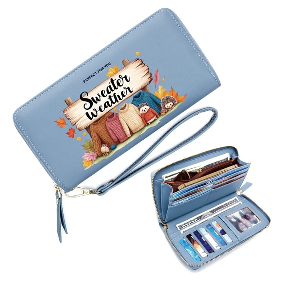 GEEAD Removable Wrist Strap Wallet for Women Spacious Everyday Wallet for Women Whimsical Animals Sweater Weather Vibrant Autumn Leaves Includes Wrist Strap Perfect Everyday Use or Gift Idea