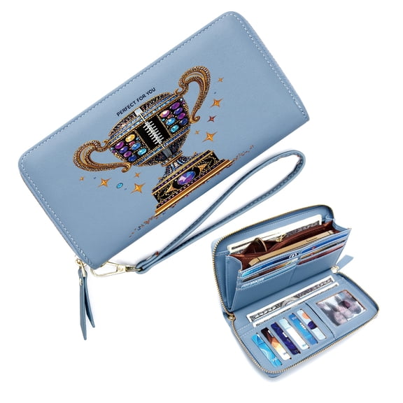 GEEAD Secure Wallet for Women Long Zippered Purse Wallet for Women American football ornate trophy colorful gemstones Ideal Holiday Gift Stylish Accessory Smooth Texture