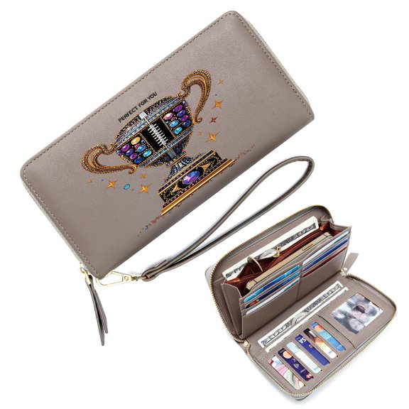 GEEAD Secure Wallet for Women Long Zippered Purse Wallet for Women American football ornate trophy colorful gemstones Ideal Holiday Gift Stylish Accessory Smooth Texture