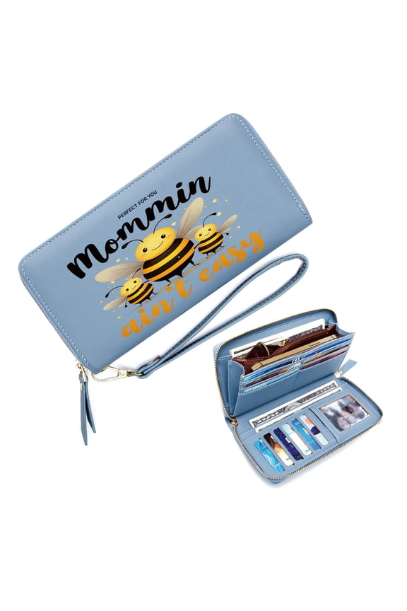 Secure Wallet for Women Removable Wrist Strap Wallet for Women Cheerful design Cartoon bees BEE HAPPY Eyecatching Accessory Large Capacity Zip Around