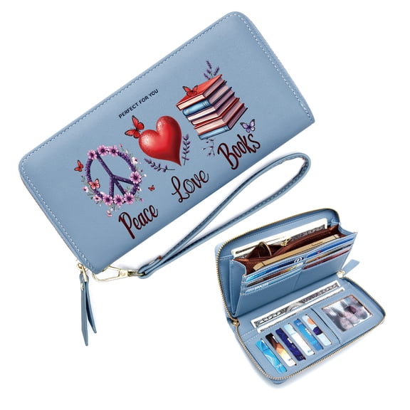 GEEAD Secure Wallet for Women Ultral-thin Long Wallet for Women Peace Books Love Eyecatching Accessory Daily Commute Essential