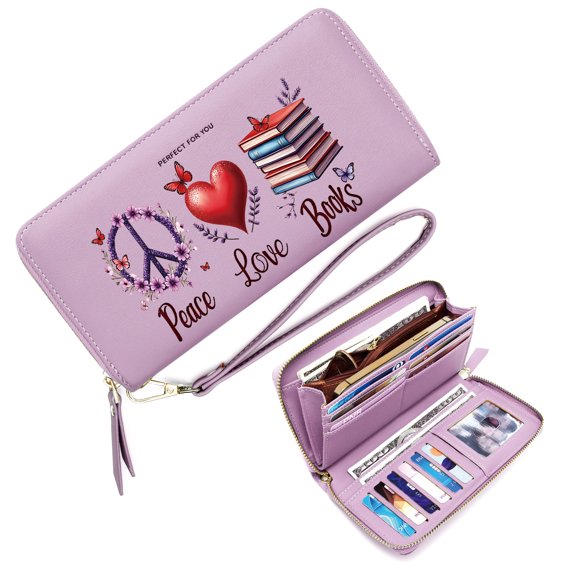 GEEAD Secure Wallet for Women Ultral-thin Long Wallet for Women Peace Books Love Eyecatching Accessory Daily Commute Essential