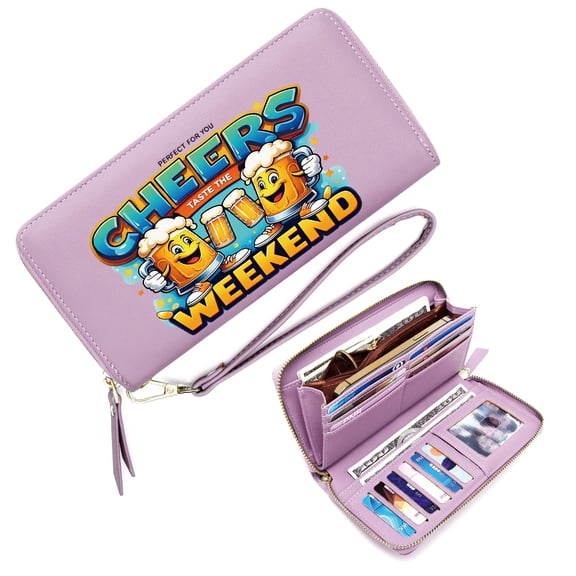 GEEAD Secure Wallet for Women Zipper Pocket Wallet for Women CHEERS BEER MUGS WEEKEND Durable Polyester Lining Best Thanksgiving Gift for Women