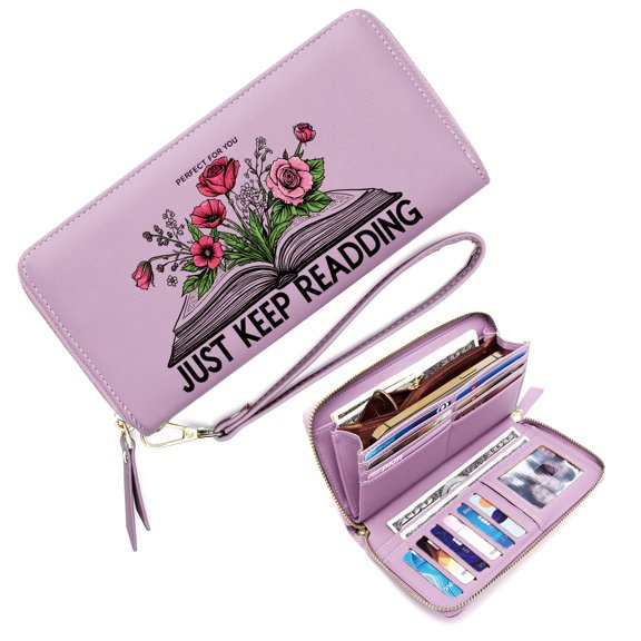 GEEAD Slim Zippered Purse with Wrist Strap Card Holder Wallet for Women Symmetrical composition Black background Roses Durable Polyester Lining Travel Accessory Card Holder