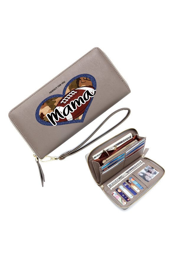 Slim Zippered Purse with Wrist Strap Cute Wallet Heart-shaped design American football Maternal love Season And Graduation Gifts Durable & Stylish Accessory