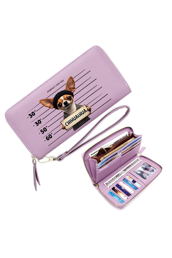 Slim Zippered Purse with Wrist Strap Fashion Women ID Credit Card Holder checkered shirt humorous composition Chihuahua Ideal GiftSoft Texture Perfect Everyday Use or Gift Idea
