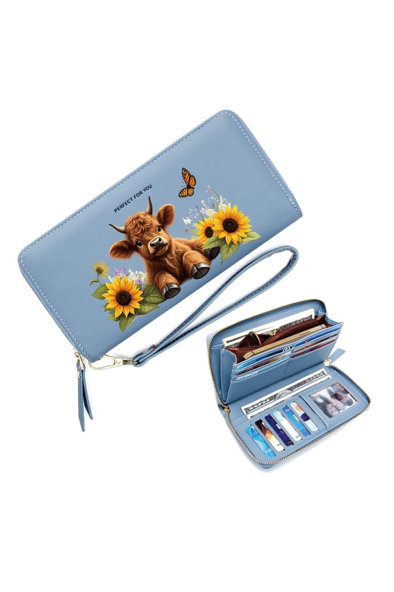Stylish RFID-Protected Wallet for Women Personalized RFID Wallet for Women Calf Sunflowers Countryside Ideal Holiday Gift Durable Polyester Lining