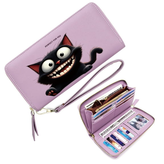 GEEAD Stylish RFID-Protected Wallet for Women RFID Blocking Wallet for Women Exaggerated Features Cartoon Style Black Cat Perfect Everyday Use or Gift Idea Gift for Girlfriend, Mom & Friends