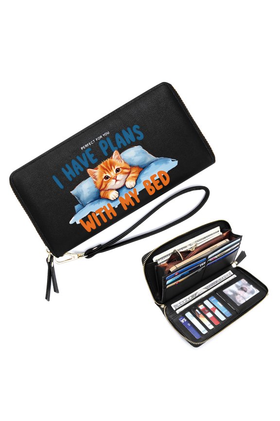 Stylish RFID-Protected Wallet for Women Zipper Card Bag with ID Window bed kitten humorous Gift for Father's Day Teacher's Day Graduation Elegant Accessory