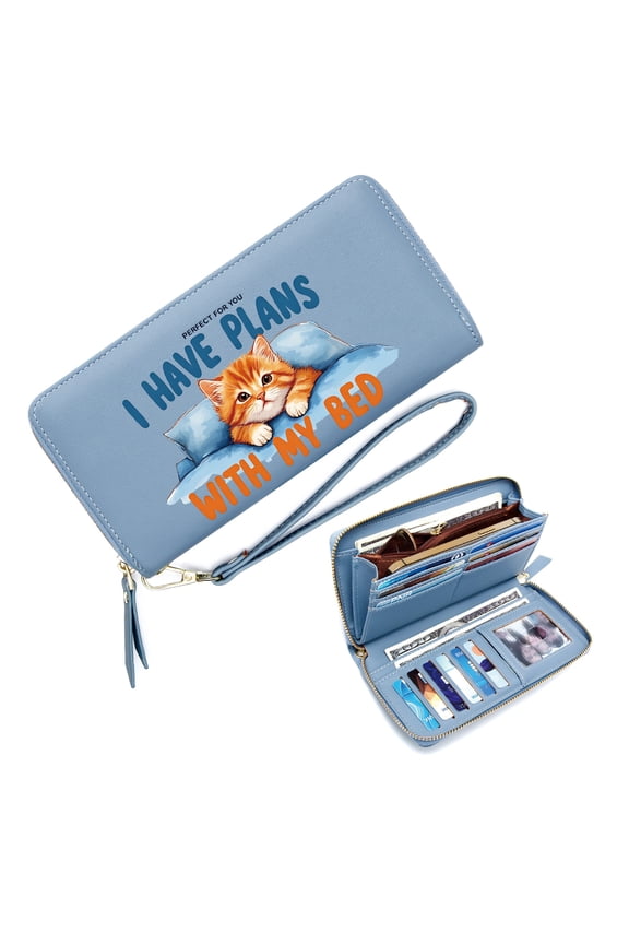 Stylish RFID-Protected Wallet for Women Zipper Card Bag with ID Window bed kitten humorous Gift for Father's Day Teacher's Day Graduation Elegant Accessory