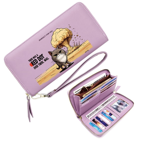 GEEAD Ultral-thin Long Wallet for Women RFID Blocking Wallet for Women Atomic Bomb Explosion Grumpy Cat Dark Contrast Large Capacity Zip Around Eyecatching Accessory
