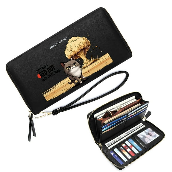 GEEAD Ultral-thin Long Wallet for Women RFID Blocking Wallet for Women Atomic Bomb Explosion Grumpy Cat Dark Contrast Large Capacity Zip Around Eyecatching Accessory