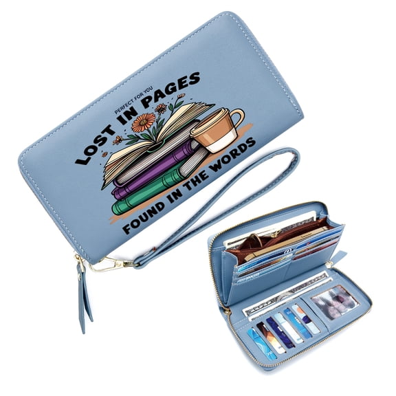 GEEAD Ultral-thin Long Wallet for Women Zipper Lady Credit Card Case Wallet coffee growth books Durable Polyester Lining Suitable for Women and Men