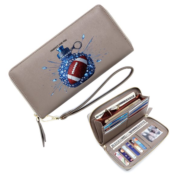GEEAD Wallet with Large Capacity Zip for Women Personalized Wallet for Women luxury design American football blue gemstones Travel Accessory Card Holder Gift for Father's Day Teacher's Day Graduation