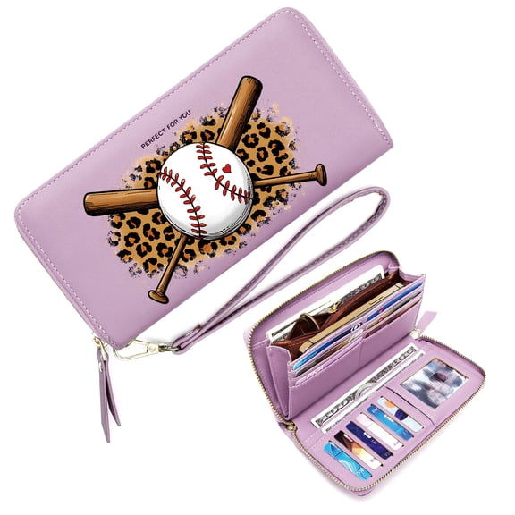 GEEAD Wallet with Multiple Card Slots for Women Wallet with Large Capacity Zip leopard print crossed wooden bats baseball Romantic Gift for Wife & Girlfriend Durable & Stylish Accessory