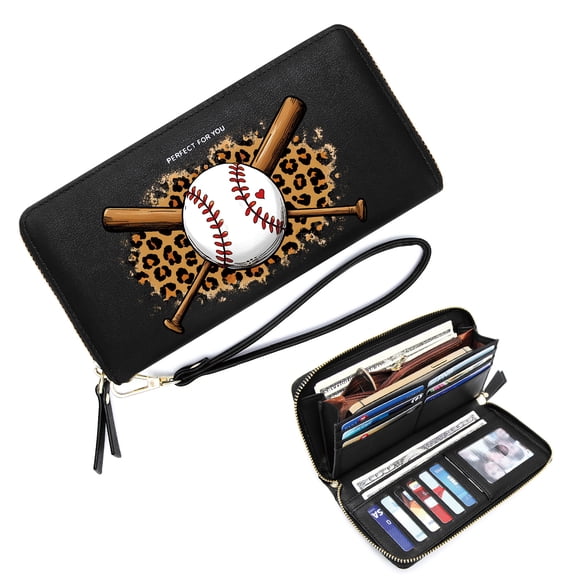 GEEAD Wallet with Multiple Card Slots for Women Wallet with Large Capacity Zip leopard print crossed wooden bats baseball Romantic Gift for Wife & Girlfriend Durable & Stylish Accessory