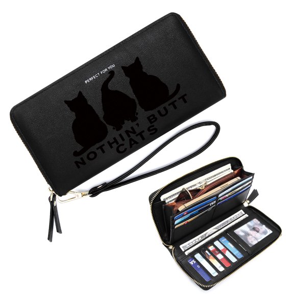 GEEAD Wallet with RFID Blocking for Women Slim Long Wallet with Zipper Closure Minimalist Contrast Cats Romantic Gift for Wife & Girlfriend Ideal GiftSoft Texture