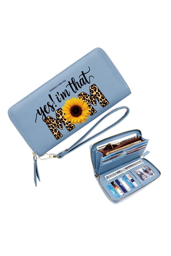 Wallet with Wrist Strap for Women Spacious Everyday Wallet for Women MOM Sunflower Leopard Print Zipper Coin Pocket Stylish Accessory Smooth Texture