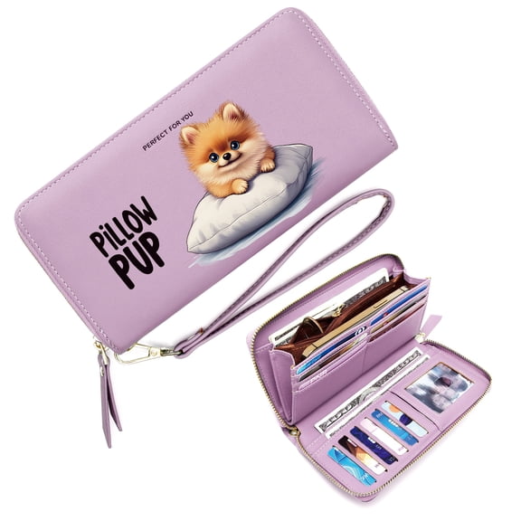 GEEAD Wallet with Zipper Pockets for Women Long Wallet for Women White Pillow Pillow Pup Fluffy Puppy Zipper Coin Pocket Perfect Everyday Use or Gift Idea